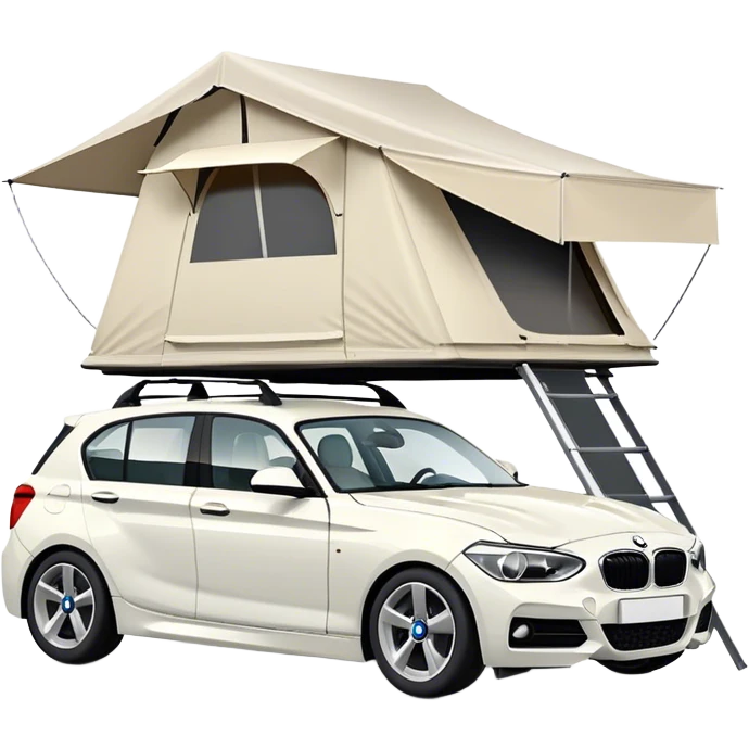 BMW 1 series white with a roof tent  emoji