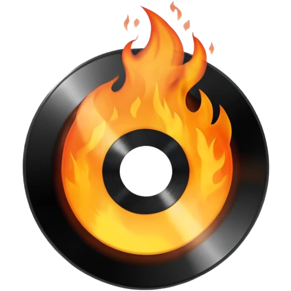 A minimalist CD disc with a subtle fire design, black flames. emoji