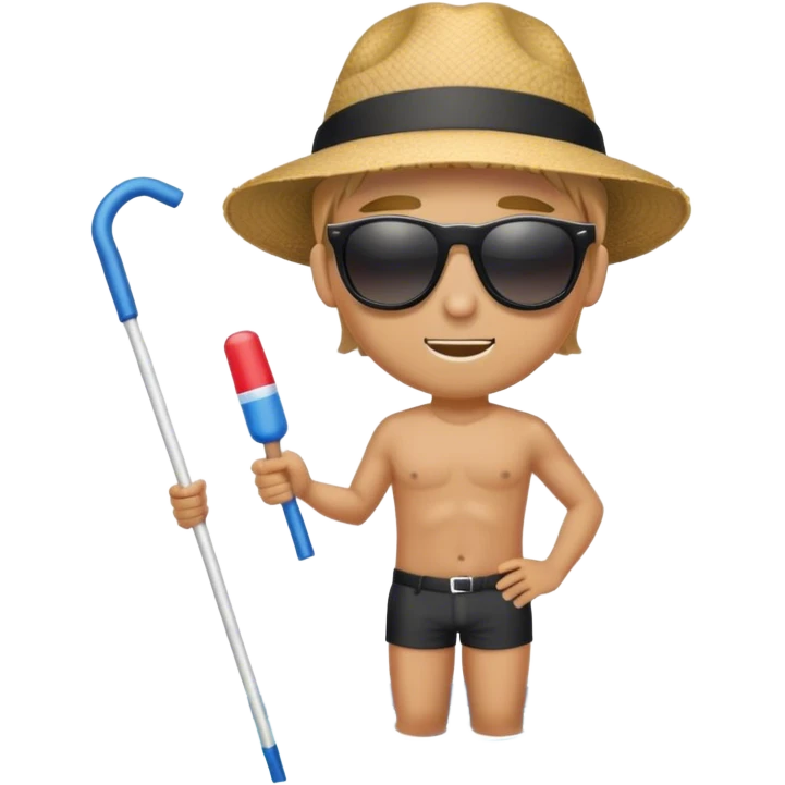 Young pool guy with a hat and sunglasses with a pool pole in hand  emoji