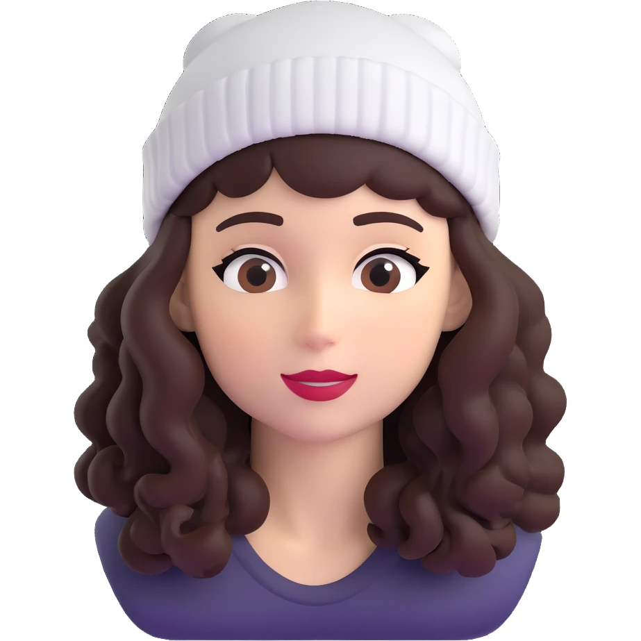 woman with dark curly hair and a beanie emoji