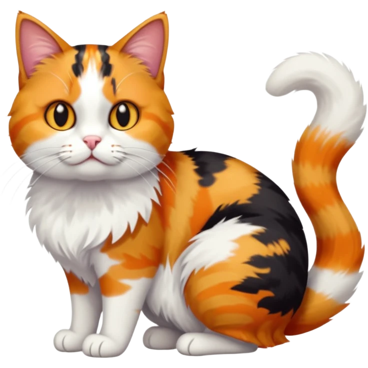 full body colourful calico tabby cat with disproportioned head with an anxious face and fully white front legs emoji