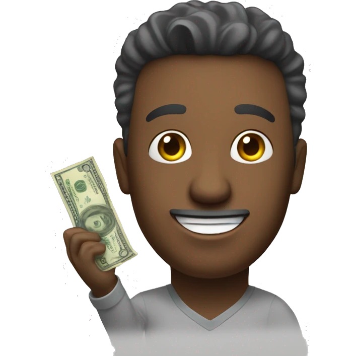 HEAD OF A MAN who looks happy, in his hand he holds money that he is wanting to offer for a sale purchase emoji