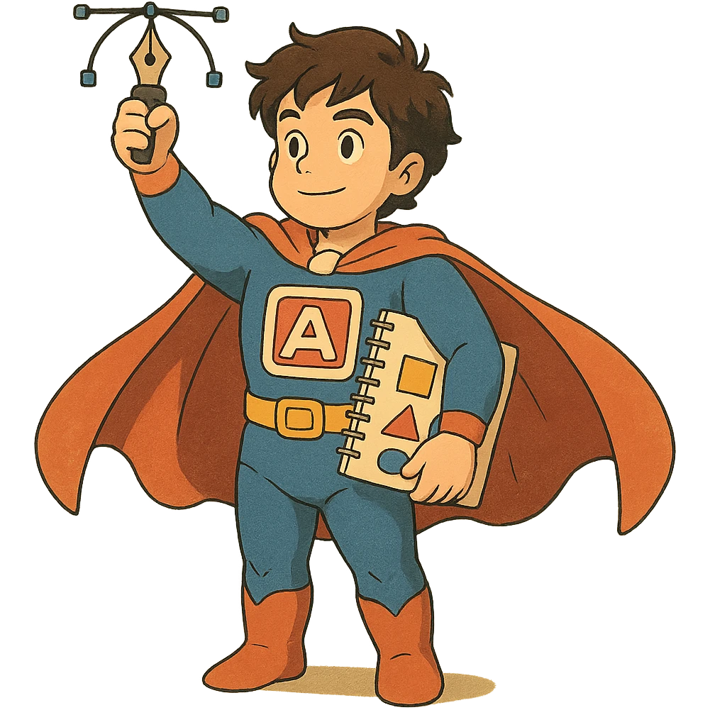 superhero character named Icon with a graphic designer theme emoji