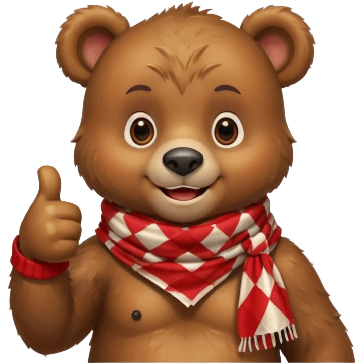 a cute bear smiling and giving thumbs up, wearing red Checkered Triangle scarf emoji