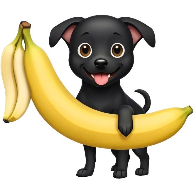 Black dog popping out of a split banana emoji