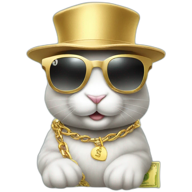 Bunny wearing sunglasses cap and goldchain having money emoji