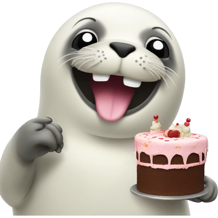 happy seal with a cake emoji