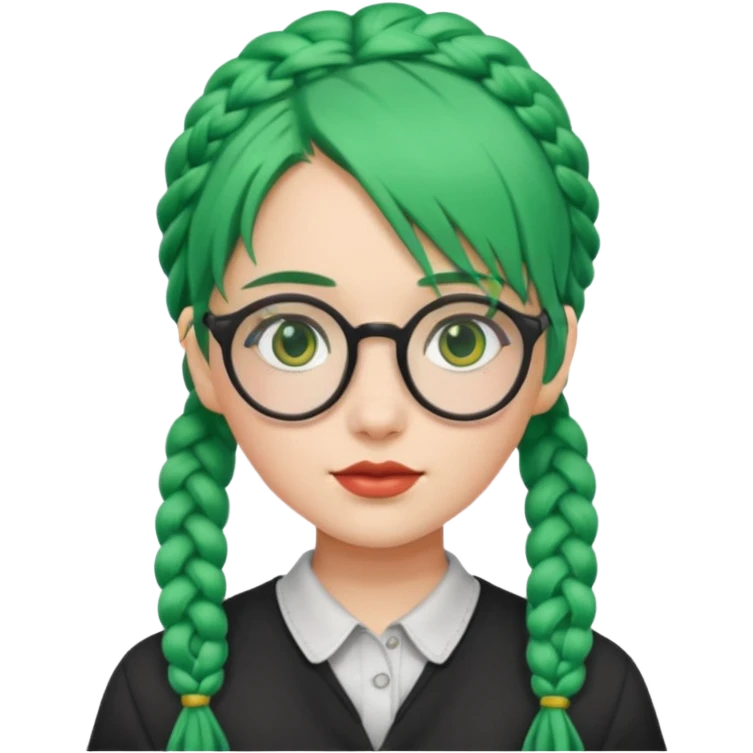 girl with green hairs, braids and spectacle emoji