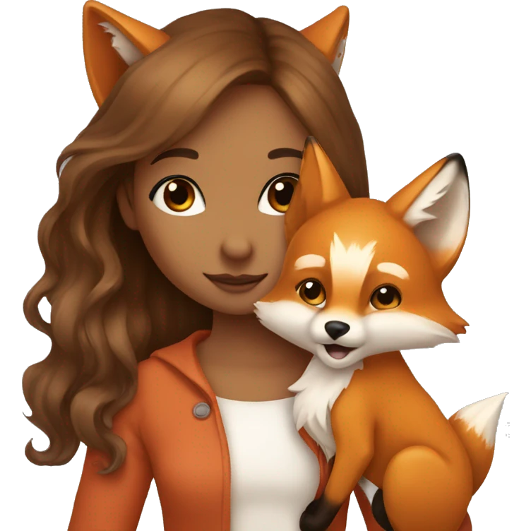 A fox keeping in her arms a girl with brown eyes in hair emoji