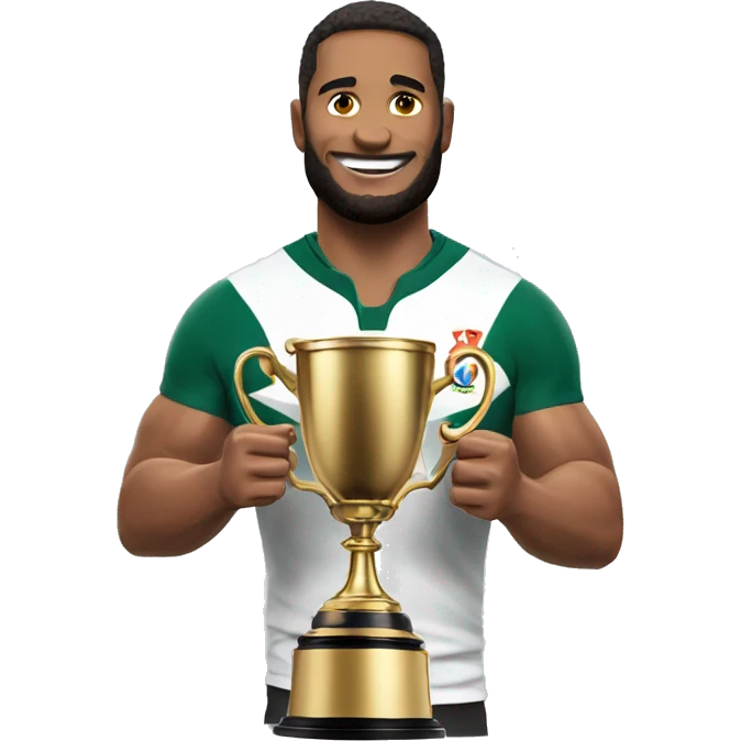 Rugby player holding a trophy emoji