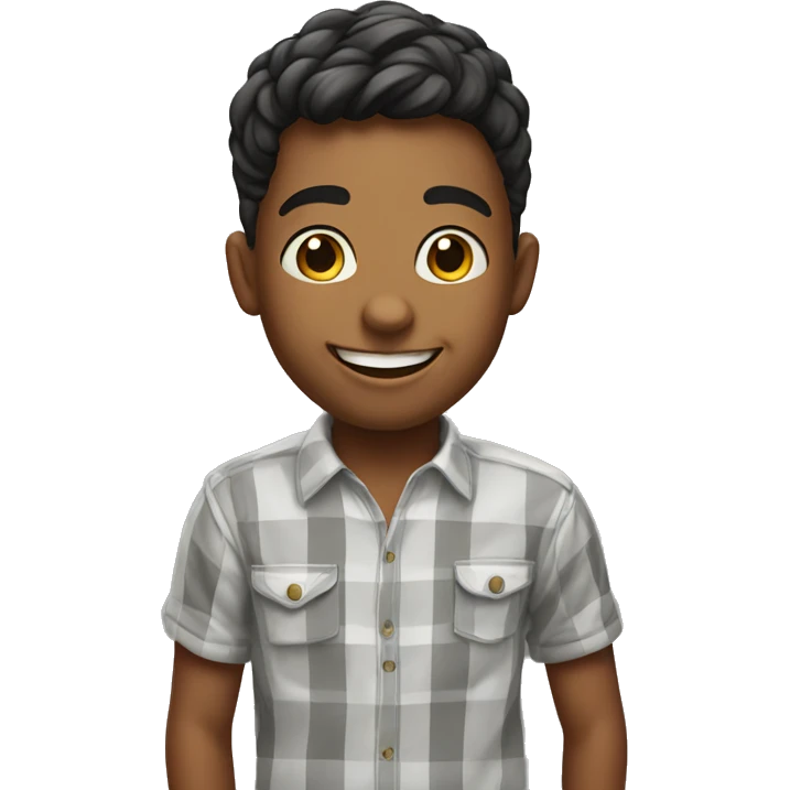 smiling boy in realistic shirt cartoonish them emoji