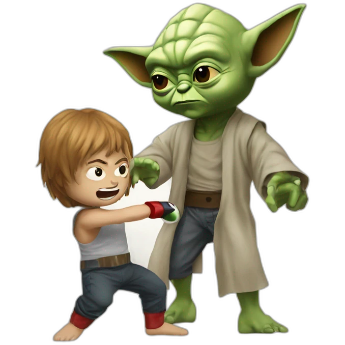 Yoda boxing with chucky emoji