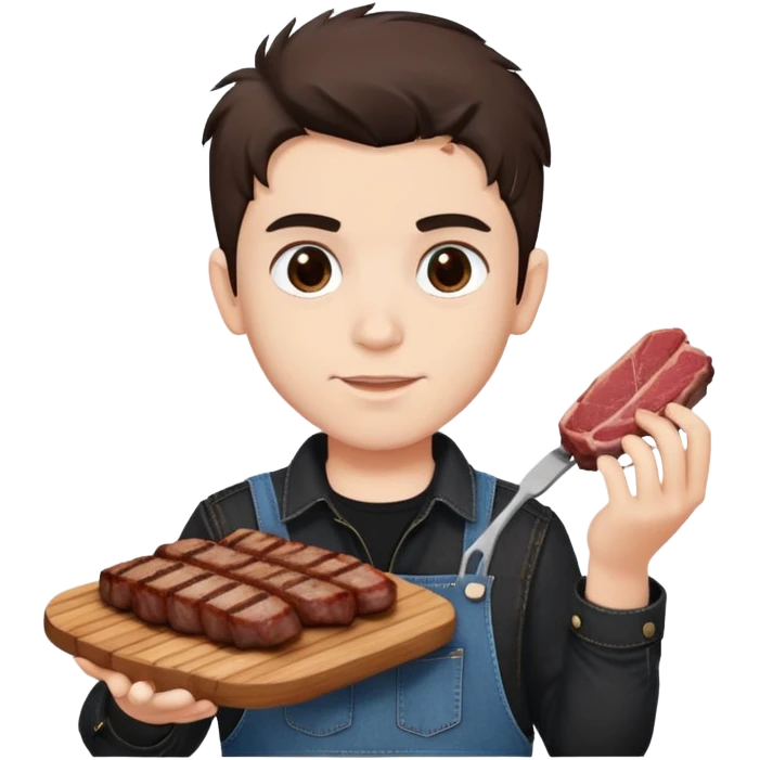 Turkish beautiful finish Konya boy white skin and good hair and brown eyes with black and denim clothes and had on his hand grilled meat emoji