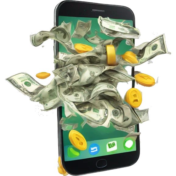 phone with cash bursting out of the screen emoji