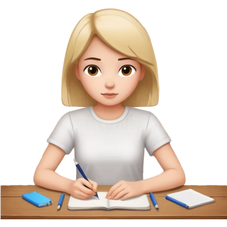 девушка сидит спиной за столом и пишет emoji