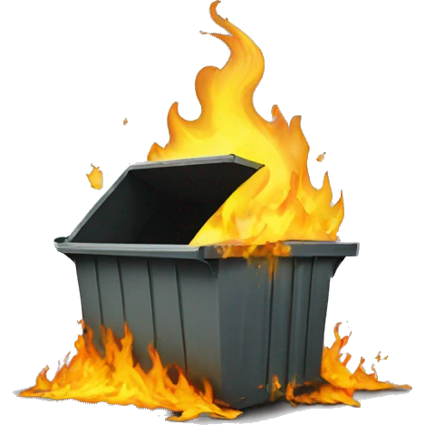 dumpster fire being extinguished with yellow sick face emoji