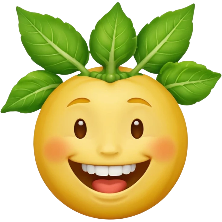 yellow face emoji laughing with vegetable leaf stuck on teeth emoji