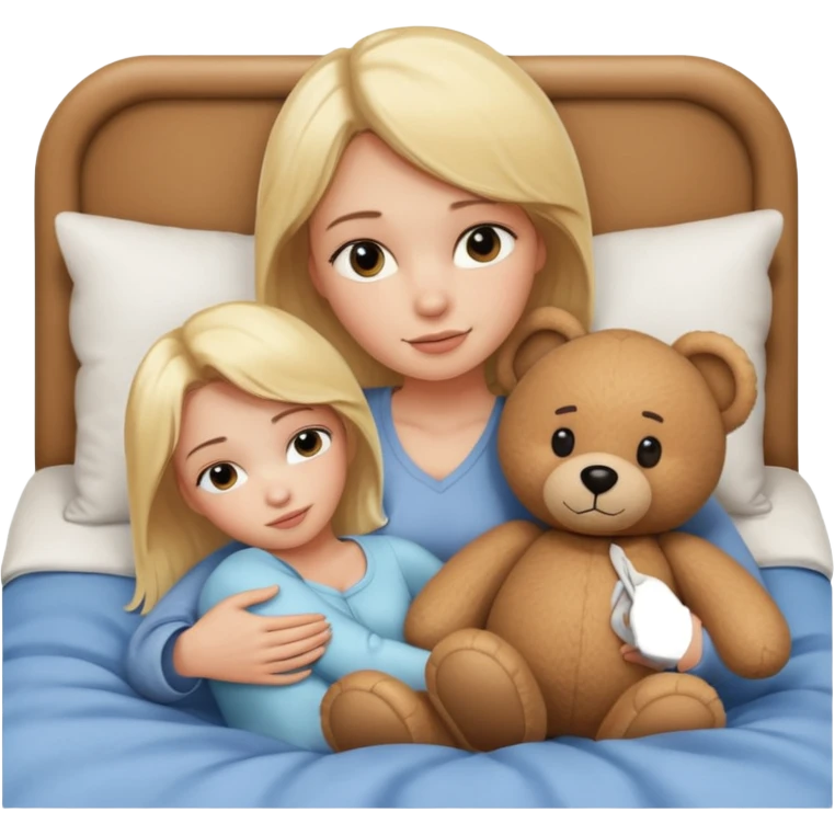 Blond Woman in bed with a big  bear emoji