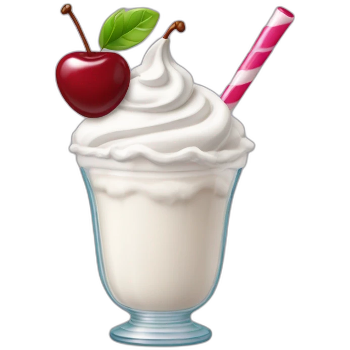 Milkshake white in a glass cup with whipped cream and a cherry on top emoji