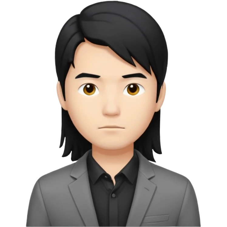 asian young man with long black hair on the forehead in grey blazer and black t-shirt  emoji