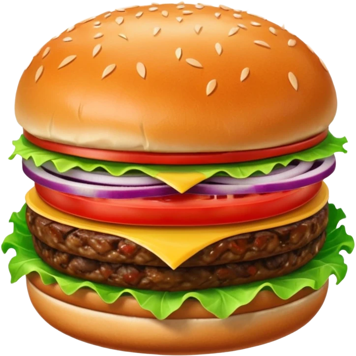 Hamburger emoji: ONE MEAT, ONE LETTUCE, ONE TOMATO,ONION  emoji