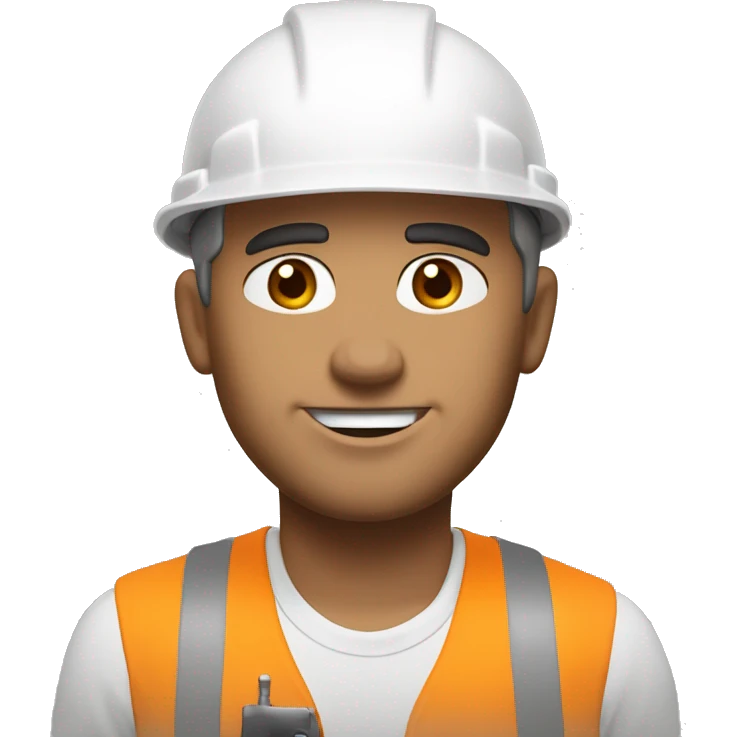 construction worker, full head shot, 3/4 view of face, white hard hat, male, adult, slight stubble, strong jawline, clear eyes visible, color palette: white, beige, gray and brown emoji