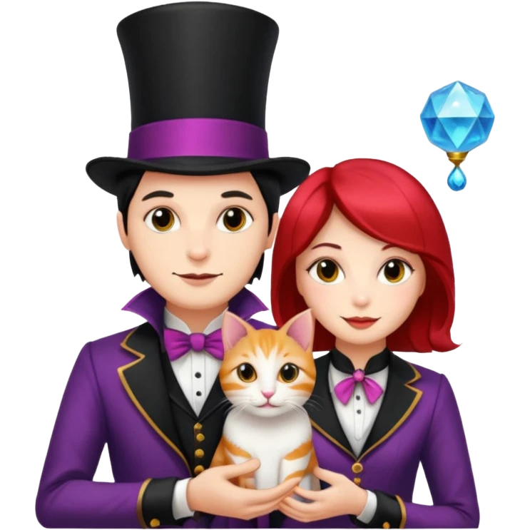 magician couple and their pet cat emoji