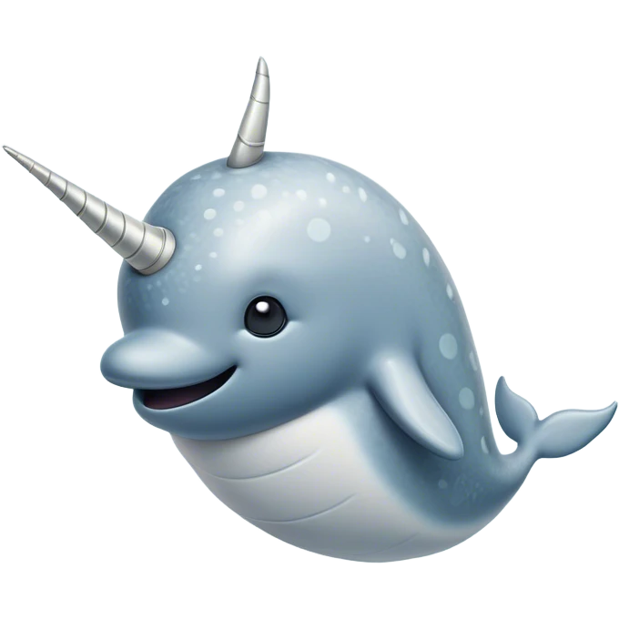 Cinematic Noble Narwhal Portrait Emoji, Poised and majestic, with a robust, streamlined body draped in mottled, silvery-gray skin, featuring a long, spiraled, ivory tusk and deep, thoughtful eyes that exude ancient oceanic wisdom, Simplified yet sharp and sophisticated features, highly detailed, glowing with a soft, ethereal arctic glow, high shine, intelligent and enigmatic, stylized with an air of mythical marine grandeur, focused and graceful, soft glowing outline, capturing the essence of a watchful and confident sea unicorn that appears ready to glide out of the screen with timeless authority! emoji