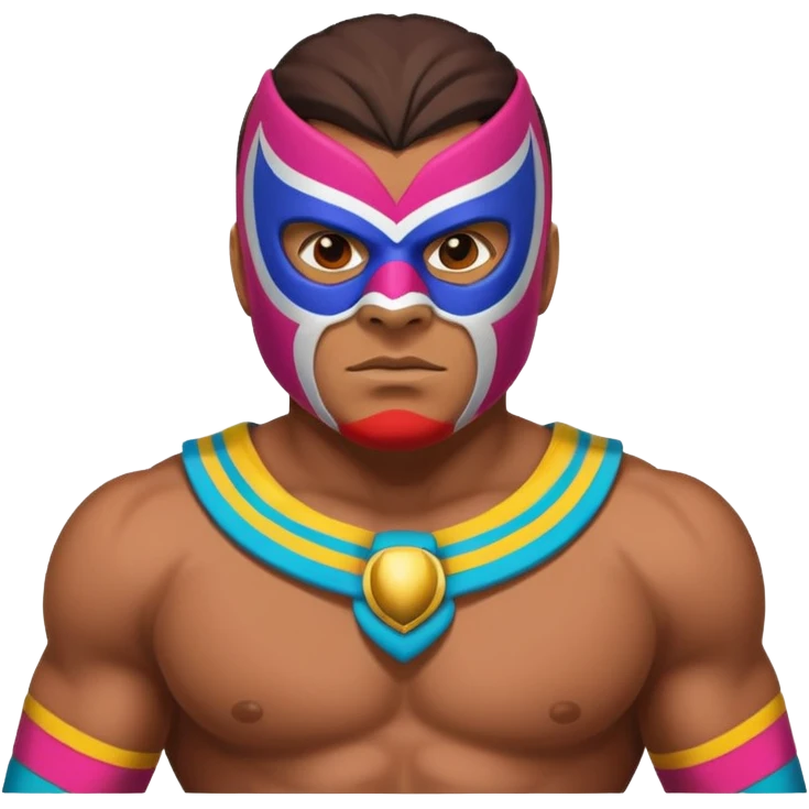 Mexican wrestler portrait, head and shoulders only, colorful luchador mask, muscular collar, confident expression, 3D cartoon, mobile game icon style, clean background, no text, no watermark
 emoji
