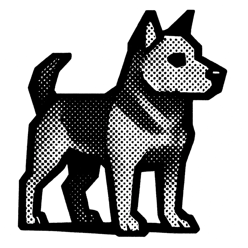 A dog in black-and-white halftone style emoji