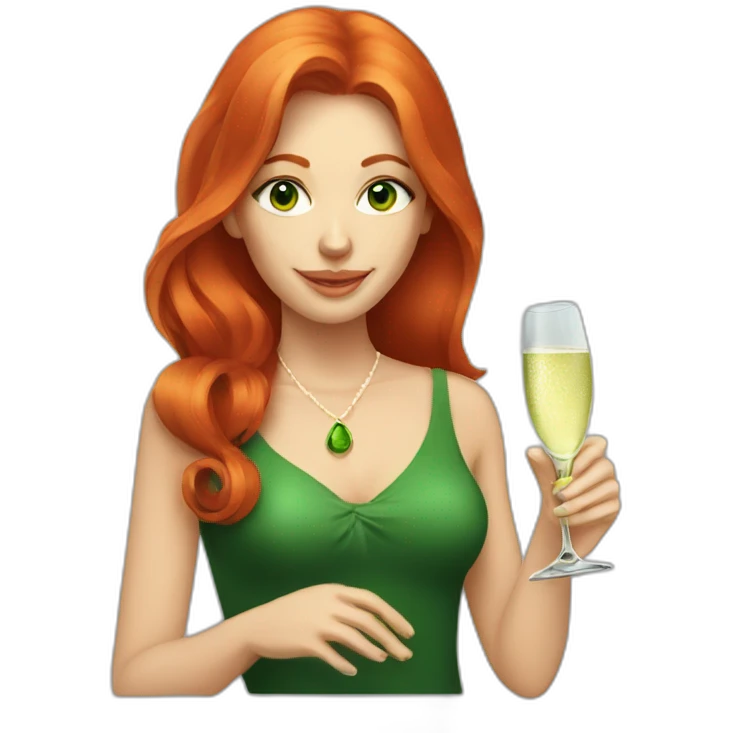 green-eyed red-haired woman with a glass of champagne emoji