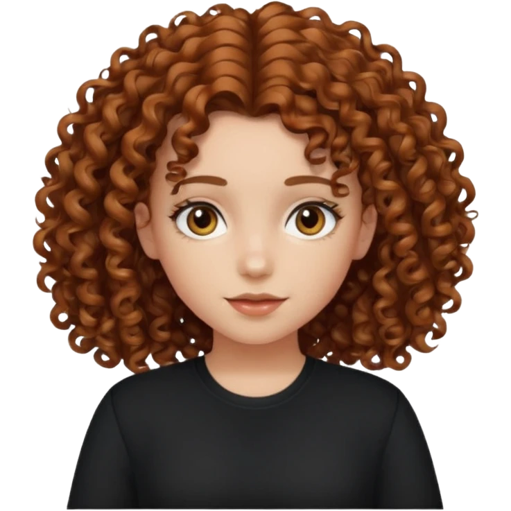 Girl, chestnut colored curly hair, set up hair, black shirt emoji