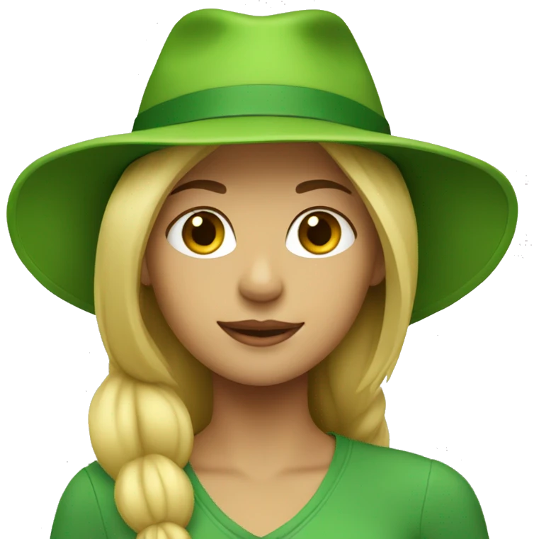 blonde girl wearing green hat emoji
