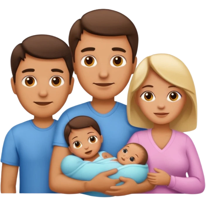 A family emoji set: a man and a woman as parents, and one newborn emoji