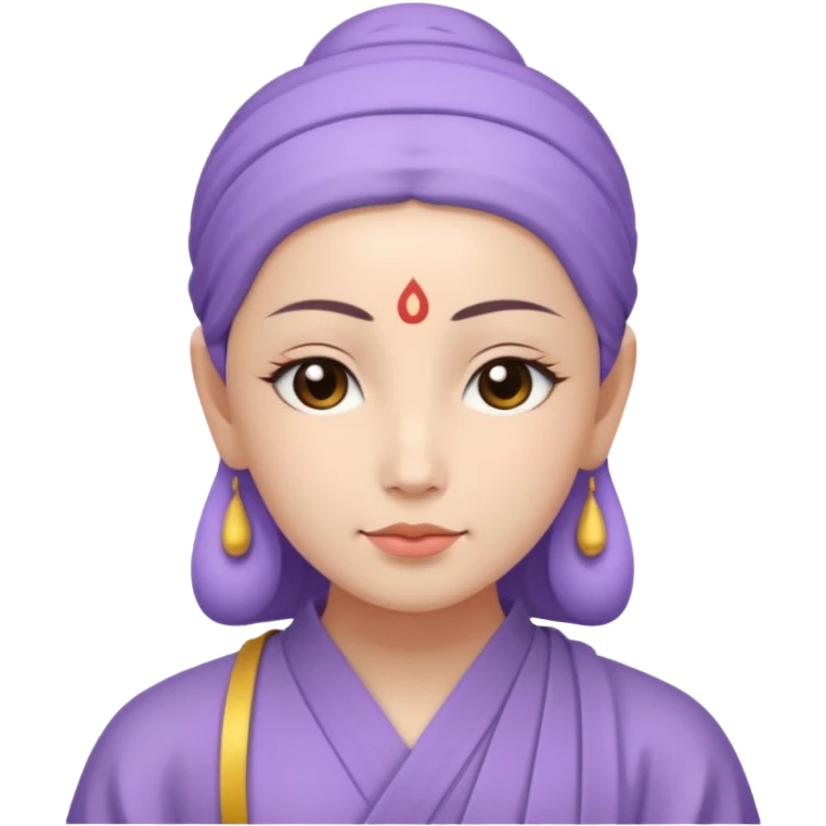 meditating woman's face, peaceful expression, wearing a lavender-colored Buddhist soutane emoji