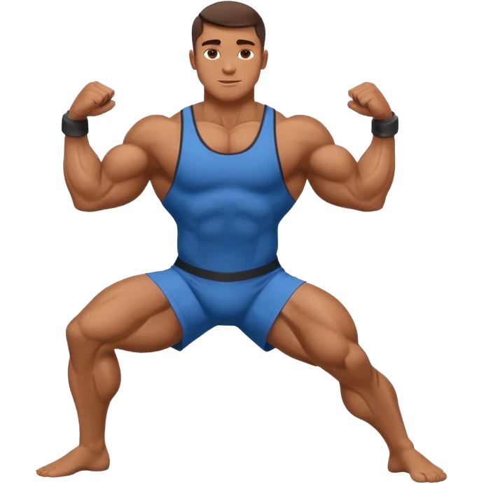 A bodybuilder doing a side lunge and flexing his biceps emoji