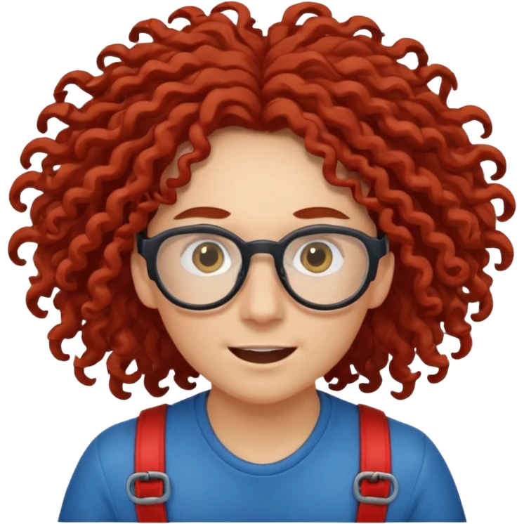bungee jumping face only with hair flying red long curly hair and glassess emoji