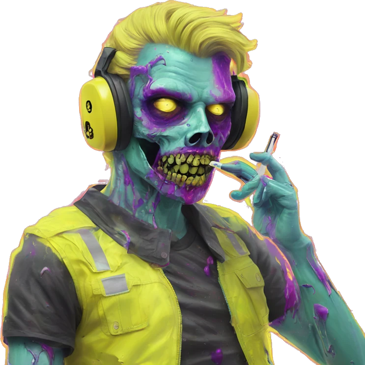 .Zombie_ Vaporwave black holographic oilslick zombie unicorn smoking yellow caution tape  emoji