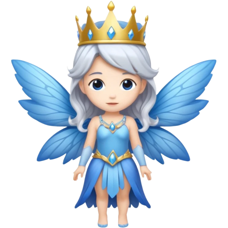  moon  fairy queen silver hair, blue wings, chibi full body emoji