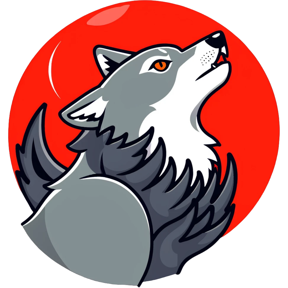 Wolf with red moon, howling, Red Rising symbol emoji