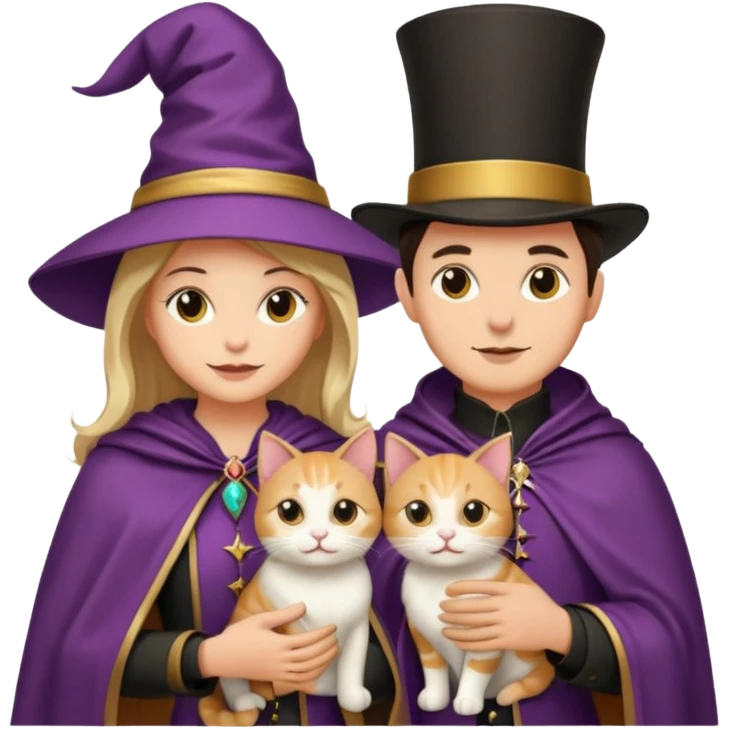 magician couple and their pet cat emoji