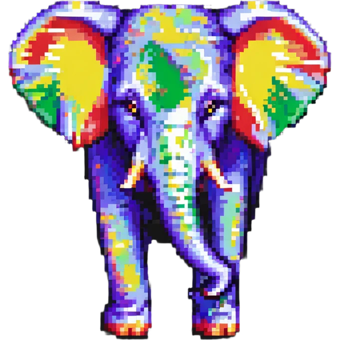 elephant with purple, red, yellow, and green colors emoji