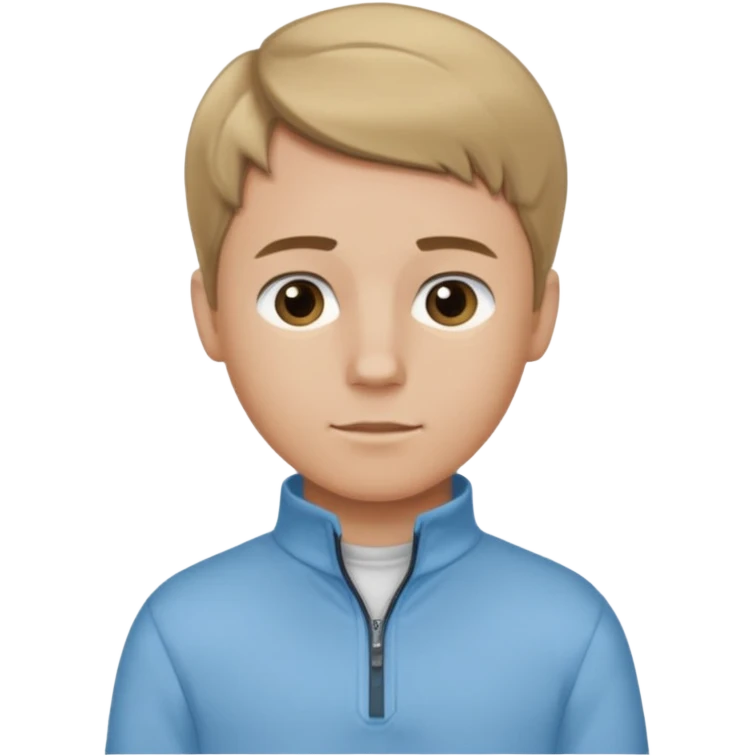 boy with dark blonde hair middle part with a quarter zip and a ' overhemd' underneath emoji