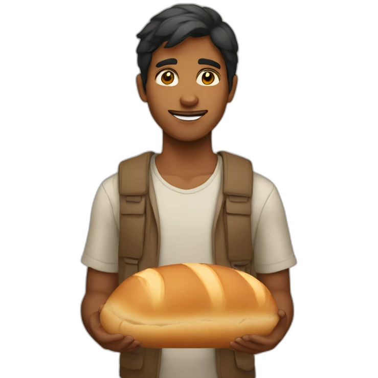 Young Brown indian man with bread emoji