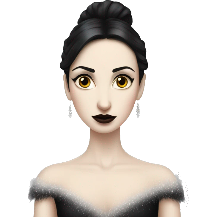 One pale woman wearing as Black swan ballet woman, sad fierce pale skin with black hair woman  emoji
