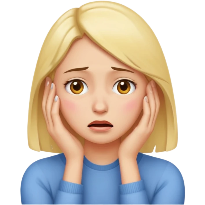 30s youthful woman, caring about self-management, worried expression and crying expression, poses touching face or thinking, feeling wondering why no suitable marriage partner appears, emoji style emoji