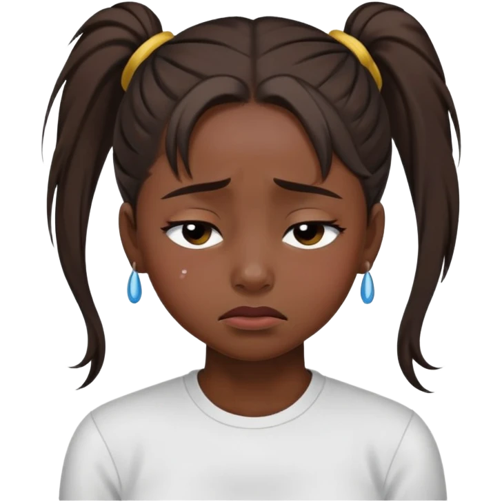black dark girl super sad crying eyes closed wearing a ponytail emoji