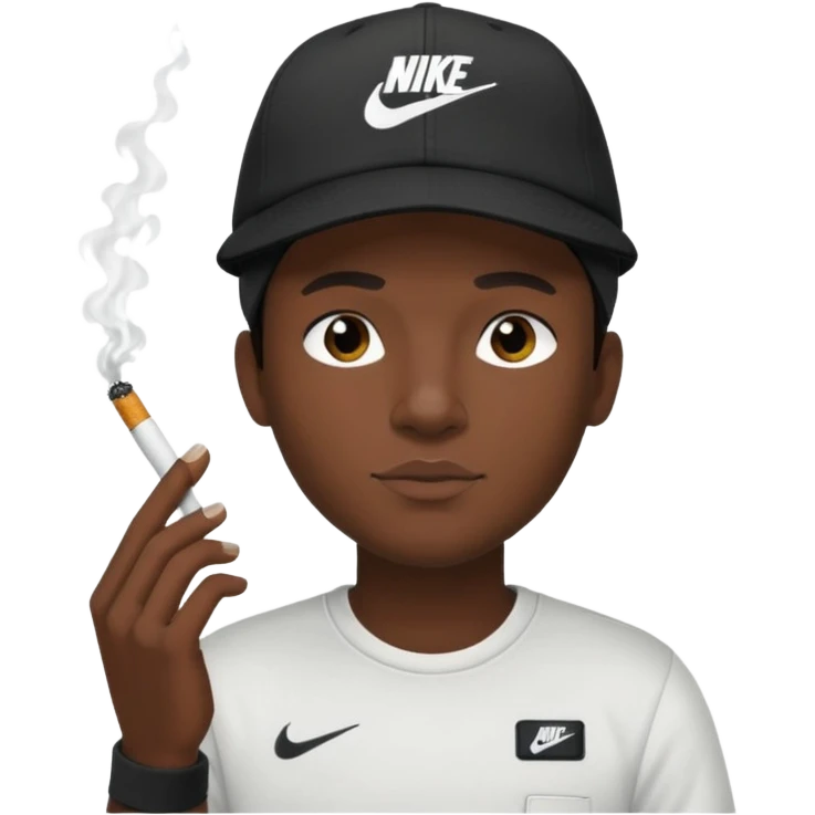 Moreno com a camisa da Nike com boné preto e um cigarro na mão emoji