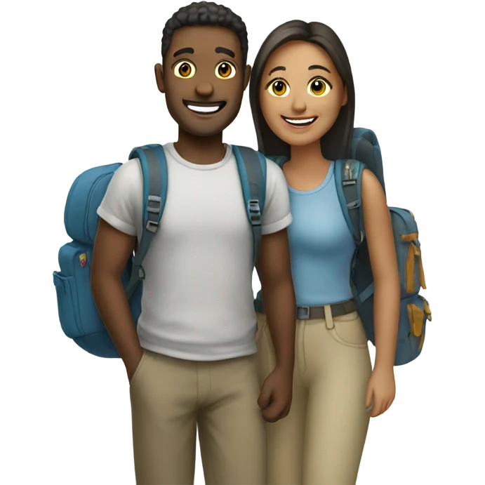 smiling couple with backpacks emoji