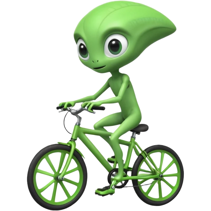 alien riding a bicycle, cute extraterrestrial character, casual cycling pose, big curious eyes, futuristic yet playful vibe, 3D cartoon, mobile game icon style, clean background, no text, no watermark
 emoji